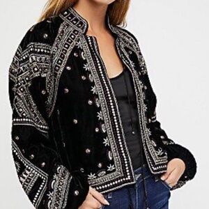Shyanne Black Velvet Bomber Jacket with Silver Embellishment